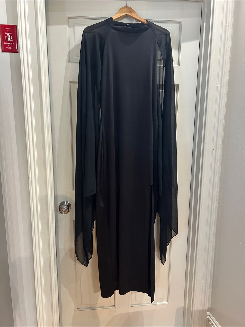 Chic Black Midi Dress with Sheer Draped Sleeves